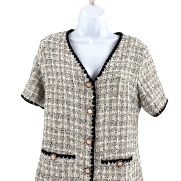 Pomander Place NEW White Tweed Retro Josephine Mini Dress in White Black Size M - Picture 6 of 14
